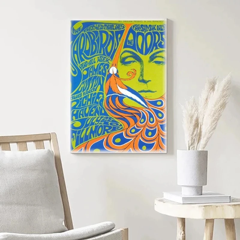 

Door Psychedelic Music Poster Retro Concert Canvas Painting Wall Art HD Print Home Bedromm Decor Abstract Color No Frame Picture