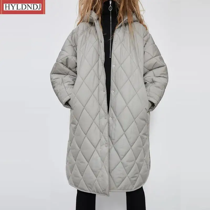 Women's Oversize Coat Woman Jacket Overcoat Hooded Long Jackets Winter Geometry with Hooded Outwear Warm Coat Female Streetwear