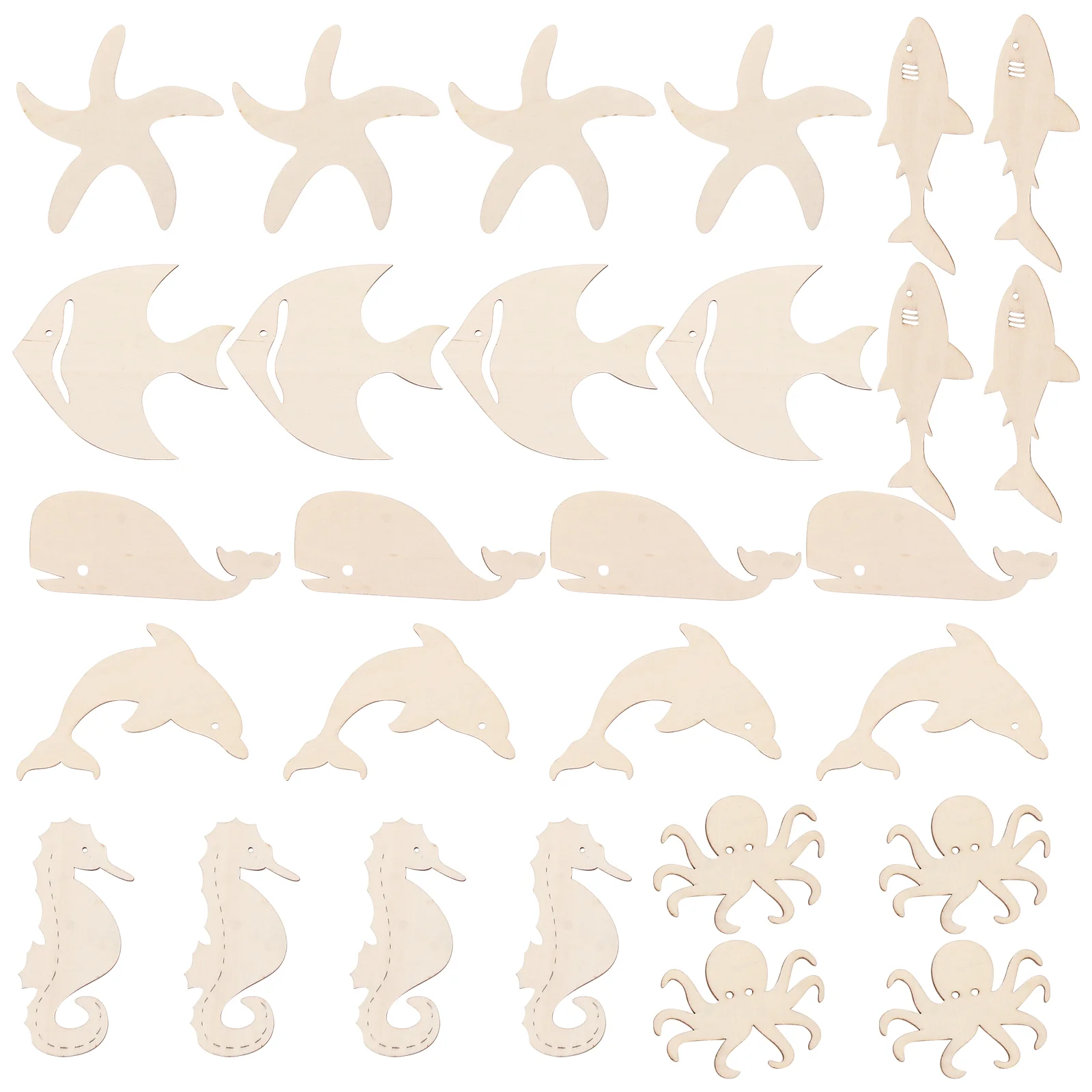 

28 Pcs Hanging Wood Ornaments Unfinished Pieces Woodsy Decor Ocean Animals Discs Crafts Blank Sea Wooden Cutouts