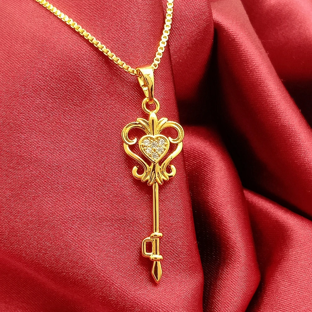 

Golden Key Pendant Chain Necklace for Girl Women 18k Yellow Gold Filled Exquisitive Fashion Jewelry Gift
