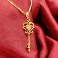 golden key pendant chain necklace for girl women 18k yellow gold filled exquisitive fashion jewelry gift