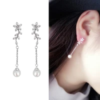 hot trendy elegant floral crystal pearl drop earrings for women new fashion jewelry wedding long tassel earrings girls gifts