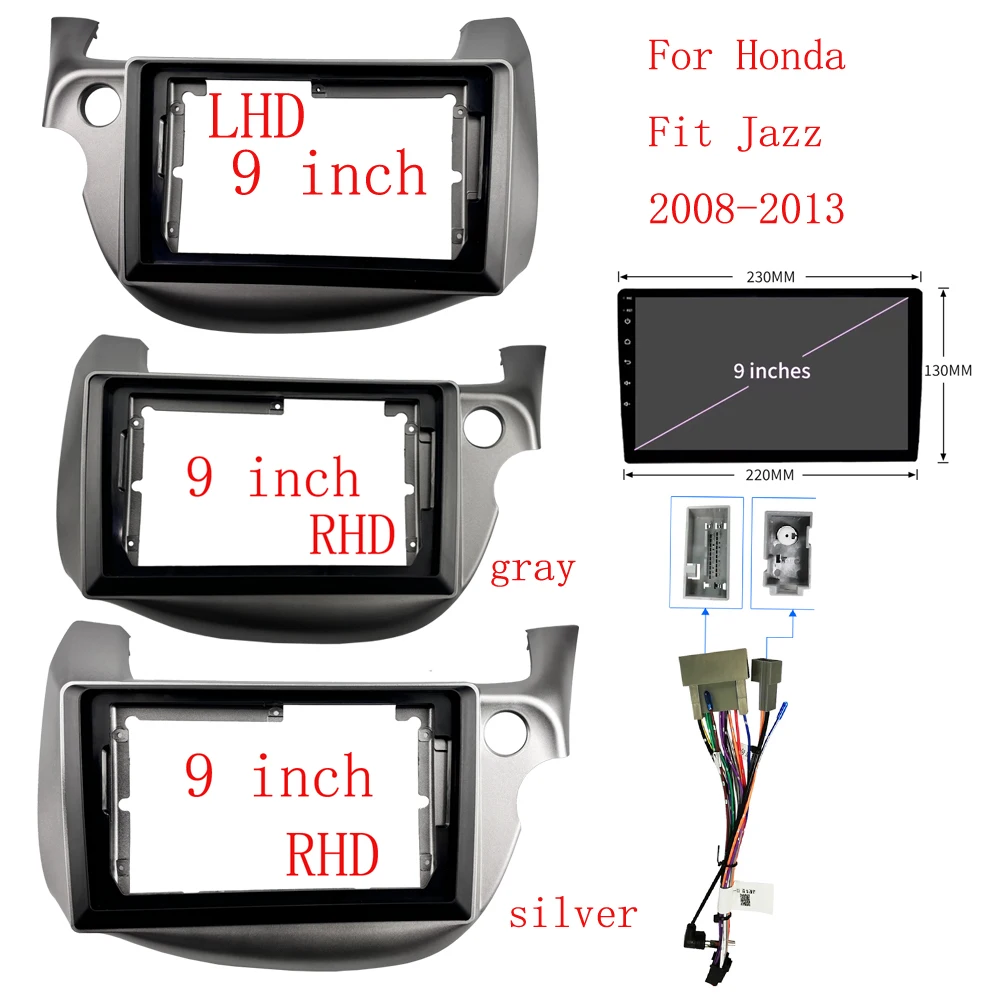 Фото 2 DIN 9-дюймовая автомобильная рама, адаптер для фасции для Honda Fit Jazz 2008-2013, Android-радио, комплект панели для установки приборной панели №1