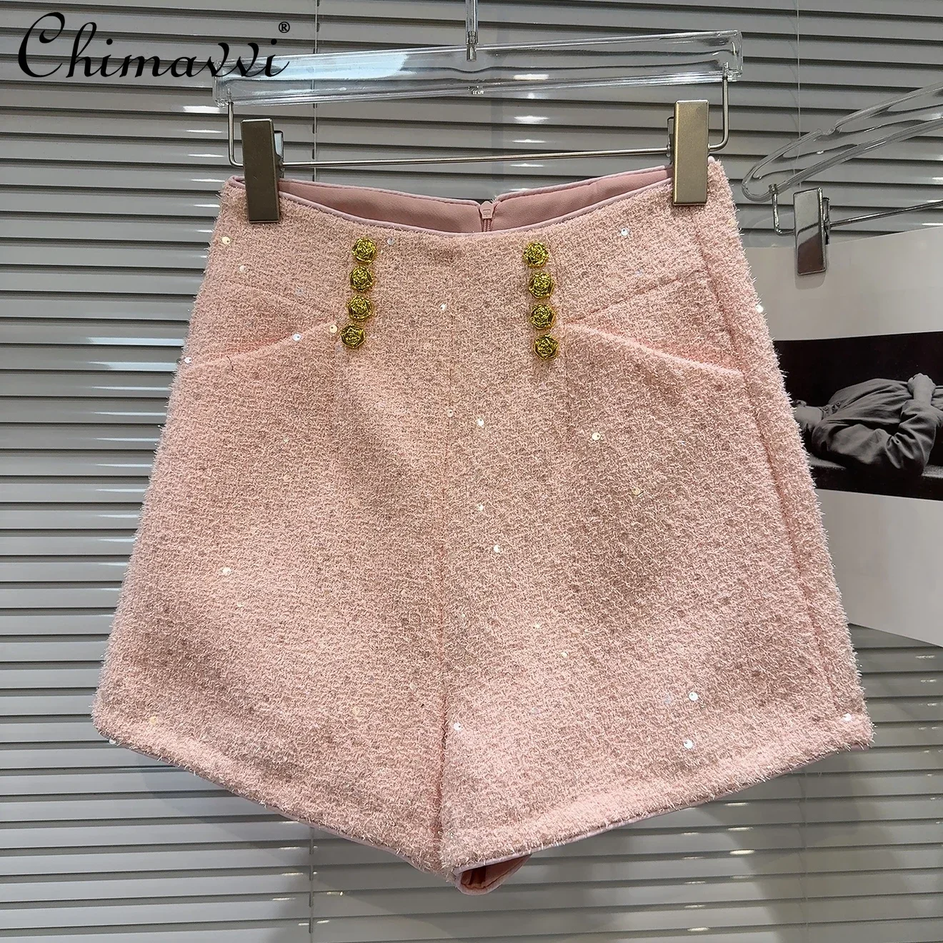 Новые зимние модные двубортные шорты с металлической пряжкой яркие шелковые