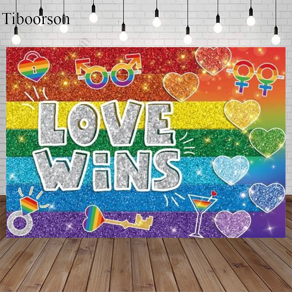 

Яркий Радужный фон с надписью «Любовь ЛГБТ Wins» для гомосексуалистов, празднование дня рождения, фотобудка, баннер, обои