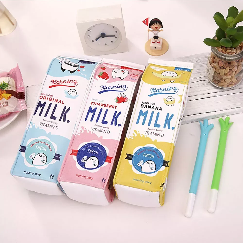 

Kawaii Fruit Milk Carton Design Pencil Case PU Waterproof School Supply Student Stationery Big Storage Kids Gift Dropshiping