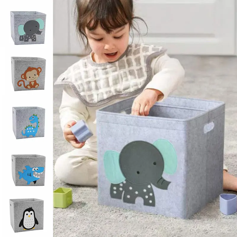 1Pcs Kids Toys Organizer Box Nursery Cartoon Animal Bins Cube Folding Toy Storage Box Felt Cloth Fabric Folding Storage Basket