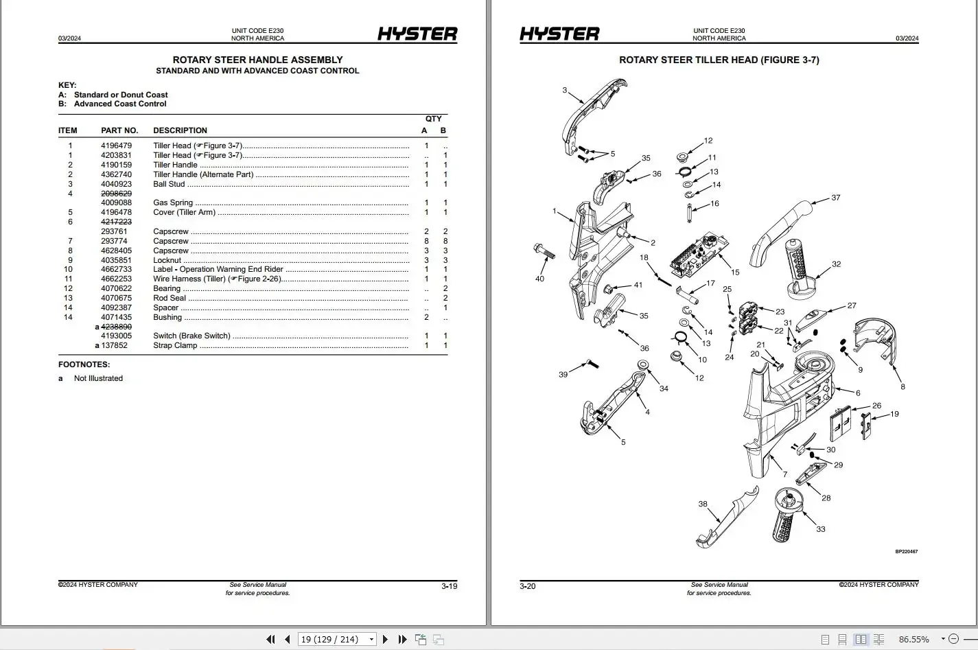 Коллекция вилочных погрузчиков Hyster 03.2024 каталог запчастей PDF