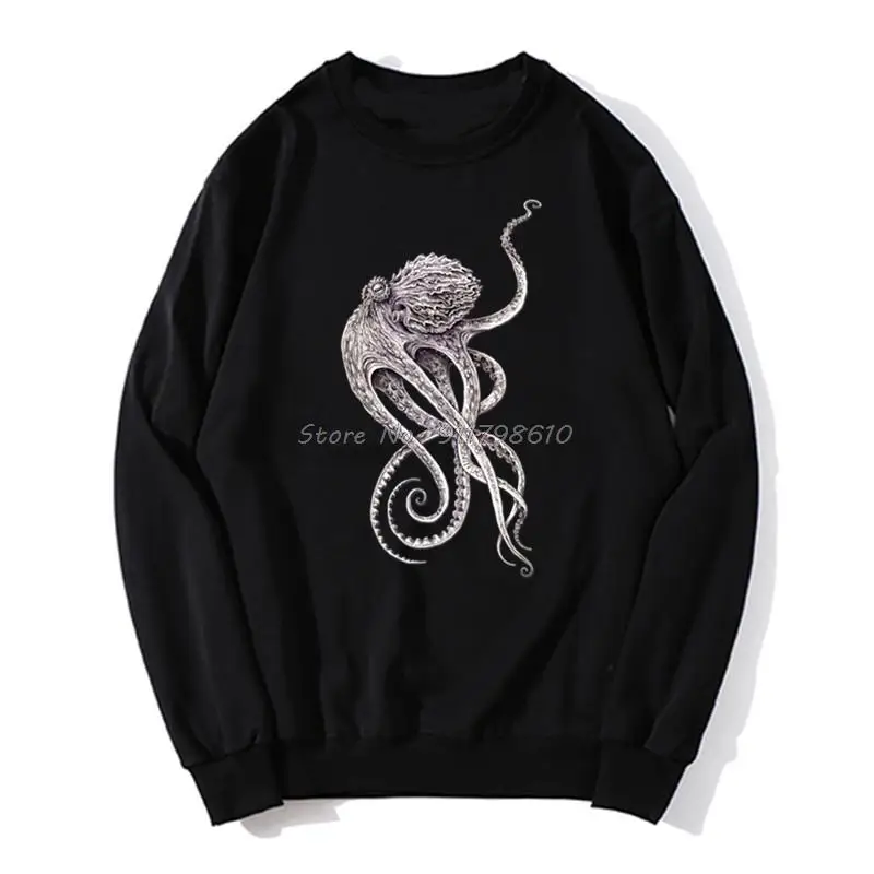 

Retro Black Hoodie Men Elegant Octopus Print Steampunk Men Hoodie Spring Autumn Sweater Streetwear Unisex Oversize