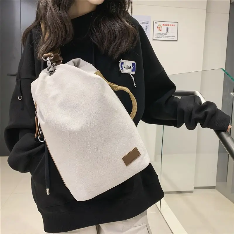 Canvas Chest Bag Men Wemen Vintage Large Capacity Casual Travel Backpack Leisure Rucksack Crossbody Satchel Shoulder Bucket Bag