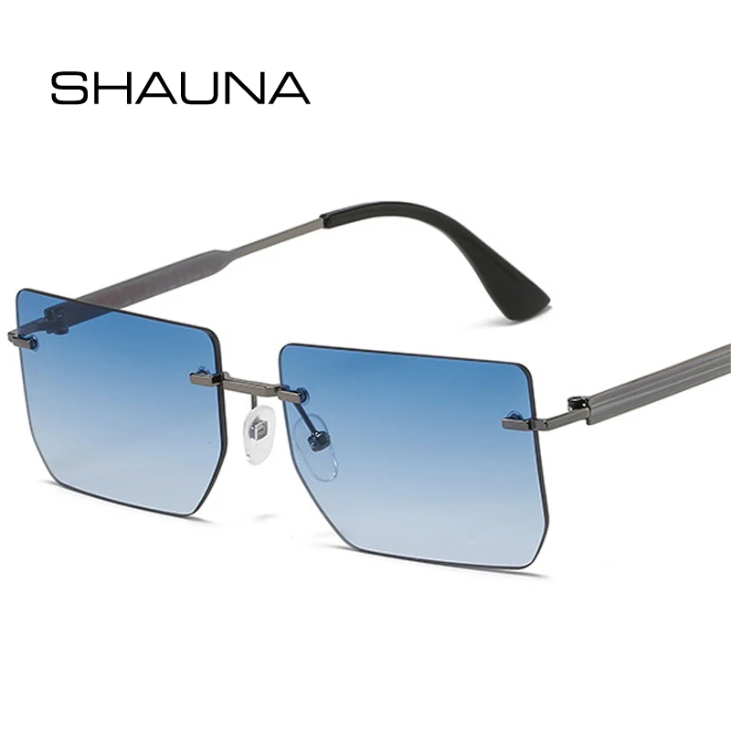 

SHAUNA Fashion Rectangle Sunglasses Women Retro Rimless Clear Ocean Lens Eyewear Shades UV400 Men Square Sun Glasses