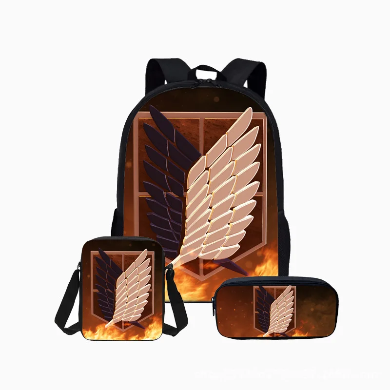 

Fashion children Kids School Bags sets Anime Attack on Titan 3pcs Set Student Backpack Teenagers Boys bag Mochila Rucksack