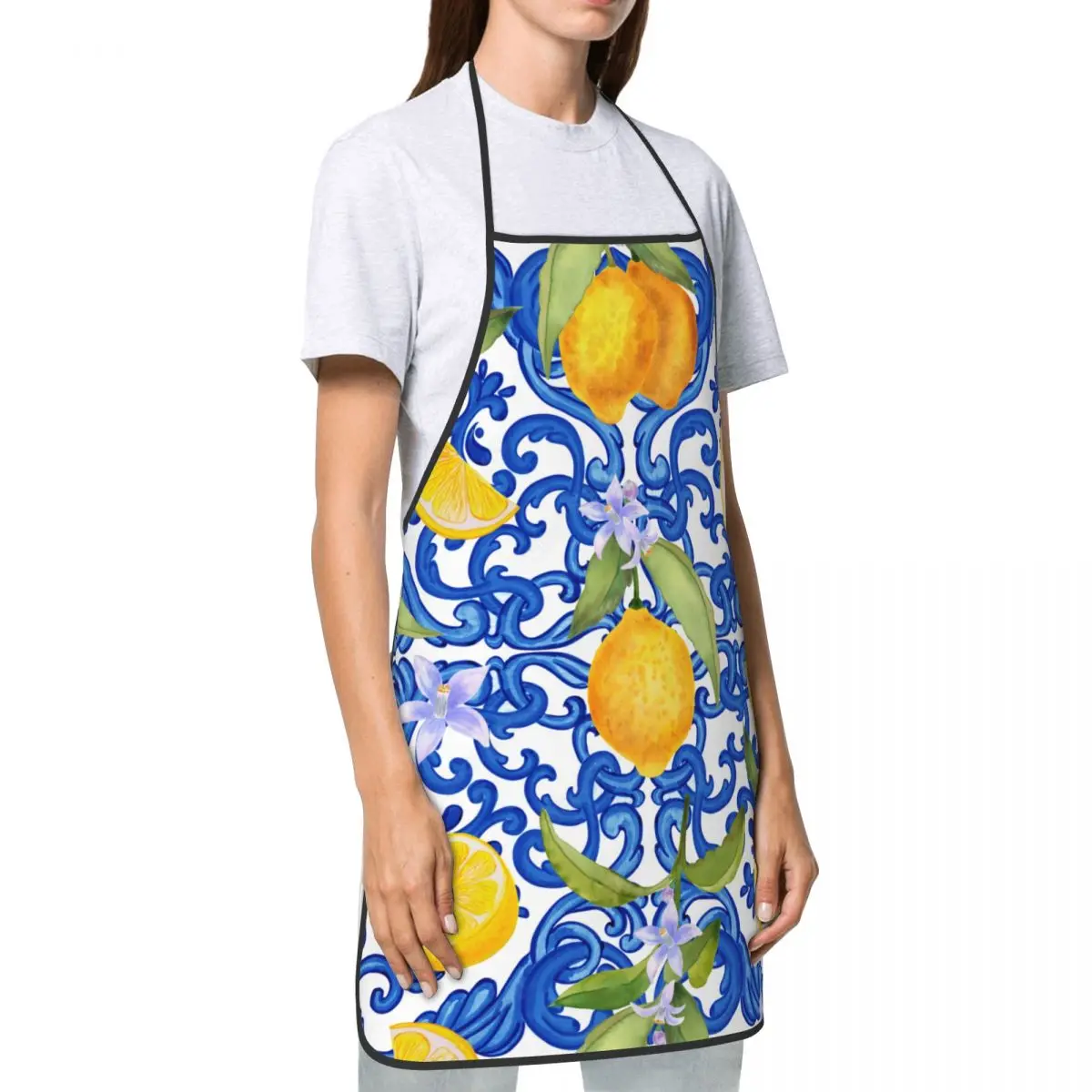 Фартук унисекс в средиземноморском стиле сицилийская синяя плитка лимоны