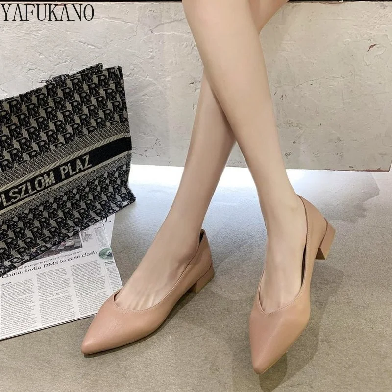 

Fairy Style Square Low Heel High Heels Pointed Toe Casual Block Heel Soft Leather Comfort Career Work Shoes Classic Basic Pumps