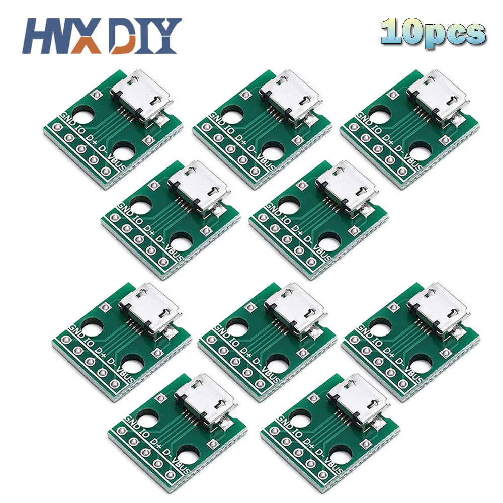 

10pcs MICRO USB to DIP Adapter 5pin female connector B type pcb converter pinboard 2.54