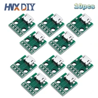 10pcs micro usb to dip adapter 5pin female connector b type pcb converter pinboard 2 54