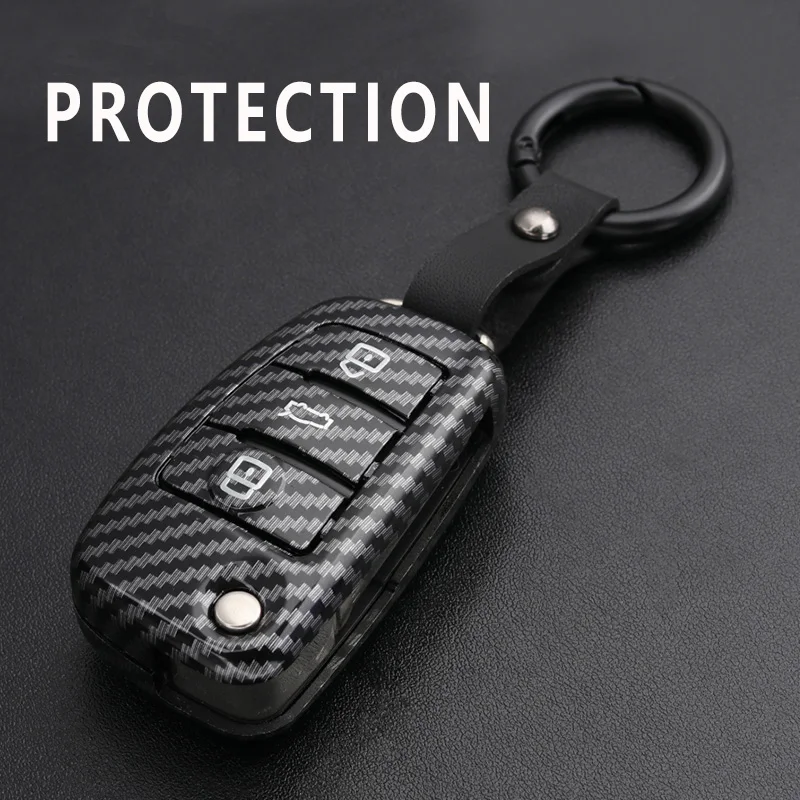 

Carbon Fiber Silicone Remote Flip Car Key Fob Cover Case Shell Holder Keychain for Audi A1 A3 A4 A6 A7 A8 S3 RS3 Q3 Q7 TT