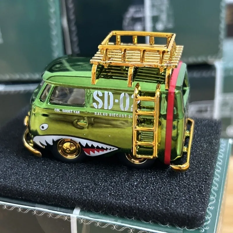 Модель автомобиля 1/64 VW T1 Wax Gourd Cart Car Modeishark Green Play Vehicles