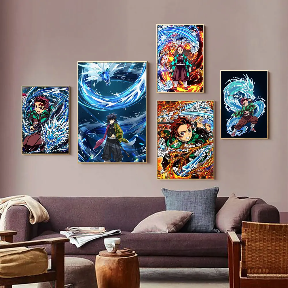 

Demon Slayer Sea Wave Dragon Posters Decor Anime Tomioka Giyuu Tanjirou Fight Canvas Painting Wall Art Bed Room Modern Murals