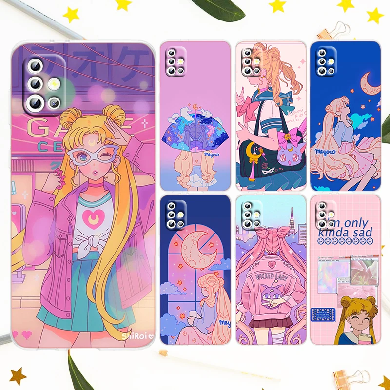 

Cute Sailor Moon Girl For Samsung Galaxy A50 A30 A73 A71 A53 A52 A51 A33 A32 A22 A03 A03S A02S A31 Transparent Phone Case
