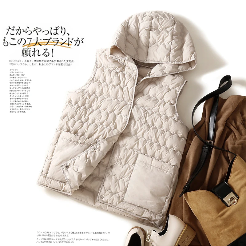 

Fashion High Quality Thin Light Soft Padded Cotton Sleeveless Autumn Winter Down Vest Coats Hooded Pockets Fashion Women Spring