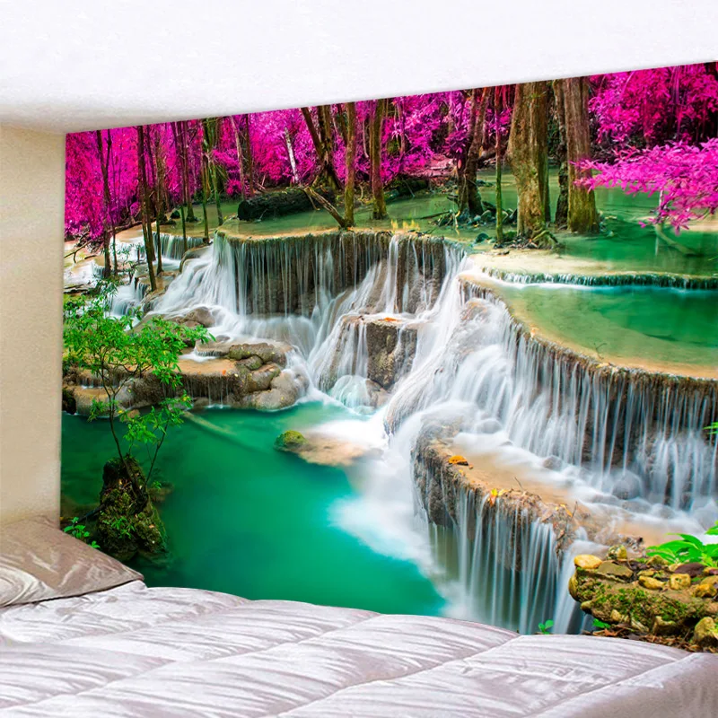 

Wholesale 3D Beach Towel Waterfall Landscape Beautiful Forest Stream Printing Wall Carpet Yoga Mat Home Decor Tapestry