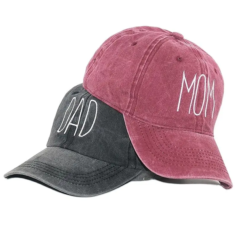 

New DAD MOM Embroidery Baseball Caps Men Women Retro Washed Cotton Snapback Hip Hop Sports Visor Outdoor Sun Hat Unisex