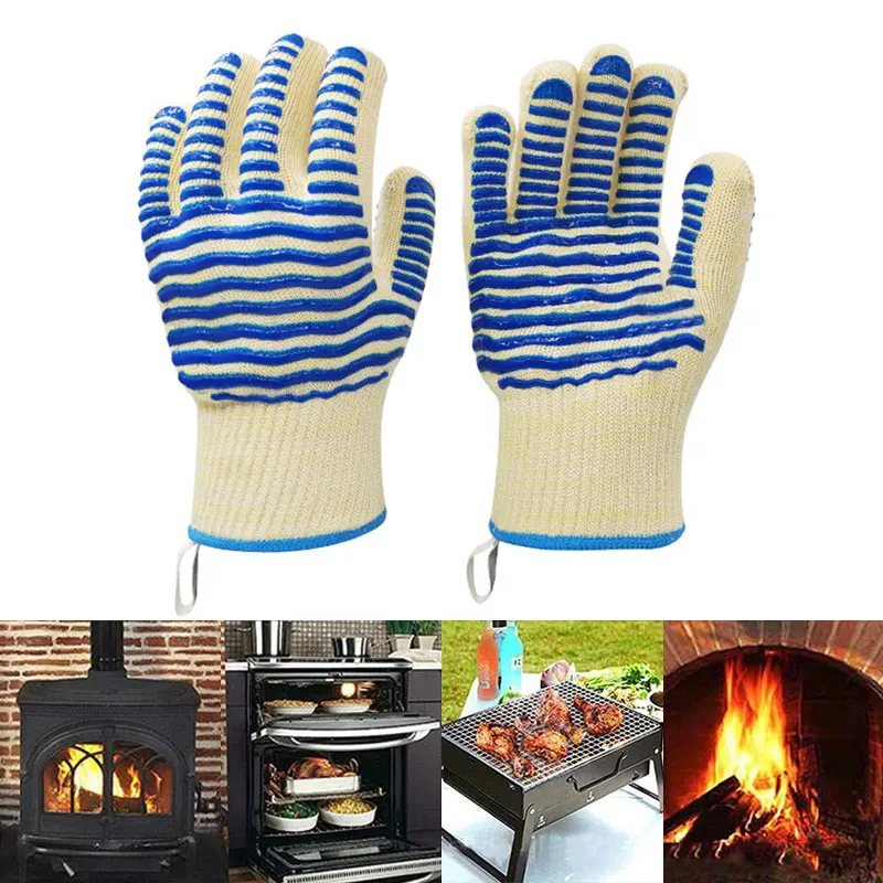 

2PCS Hand Bakewere Oven Mitts Gloves BBQ Silicon Gloves High Temperature Anti-scalding 500 Degree Insulation Barbecue Microwave