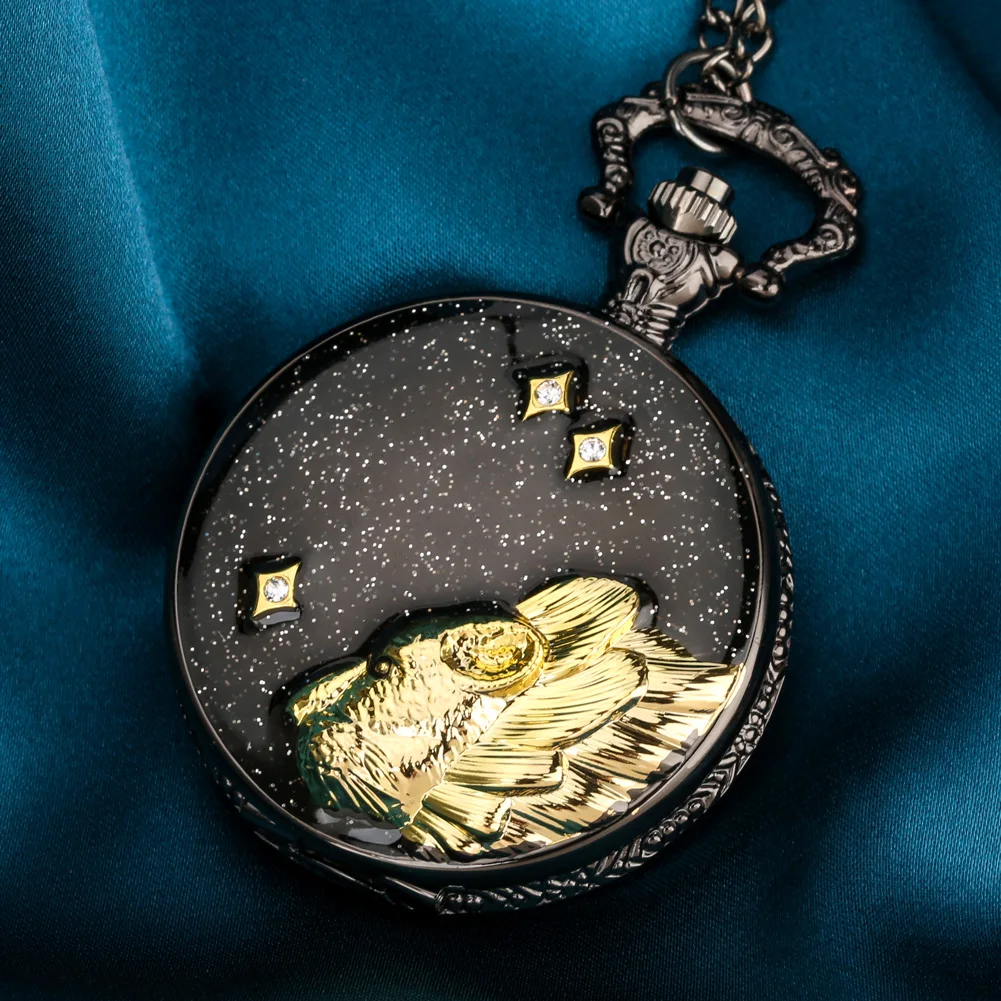 Quartz Pocket Watch Creative Black Epoxy Starry Sky Case Luxury Pocket Watch Necklace Pendant Analog Clock Gift for Men Women