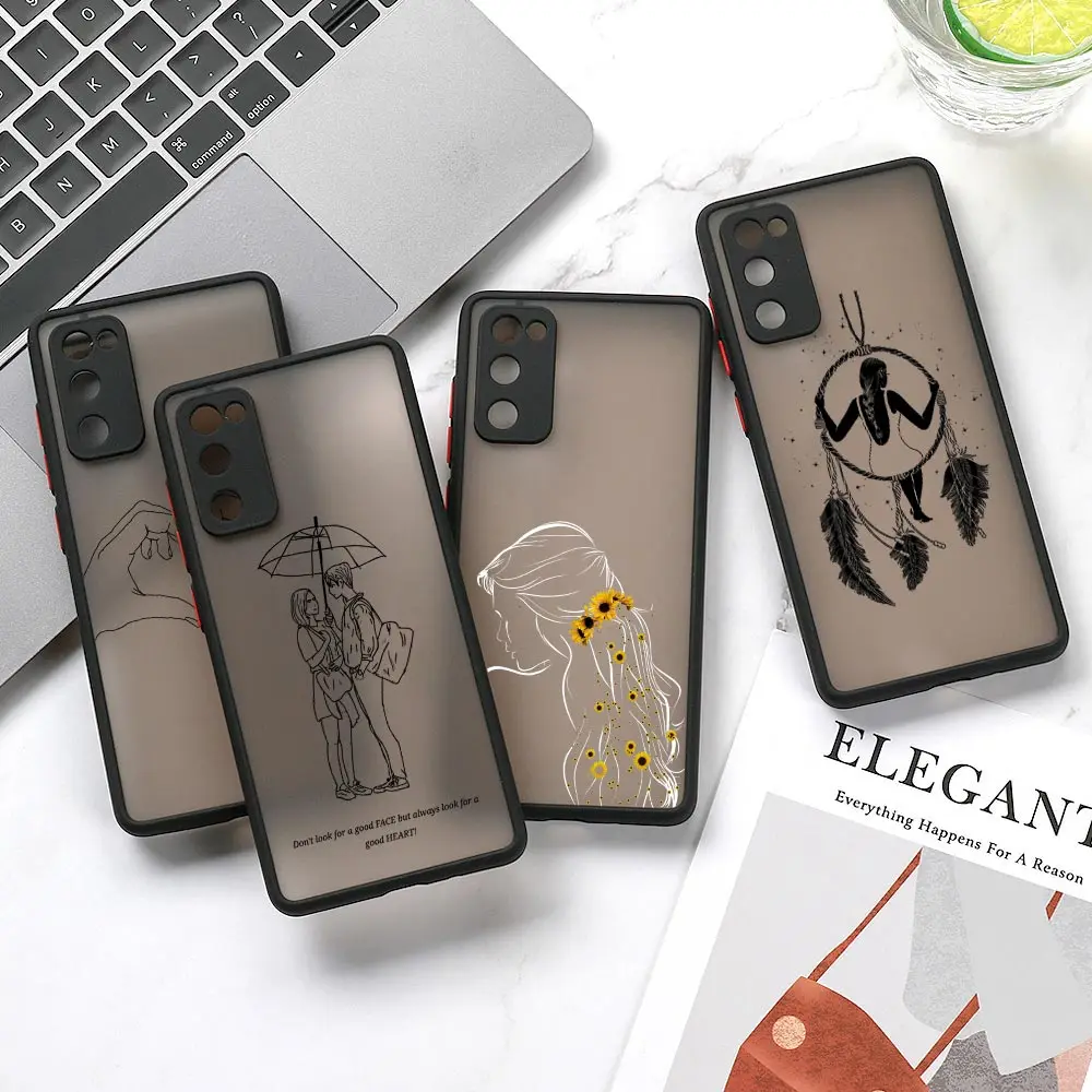 

Matte Case For Samsung Galaxy A52 A33 A53 A72 A73 5G A32 4G A51 A71 Armor Funda Cover Boyfriend and Girlfriend Line Art Drawings