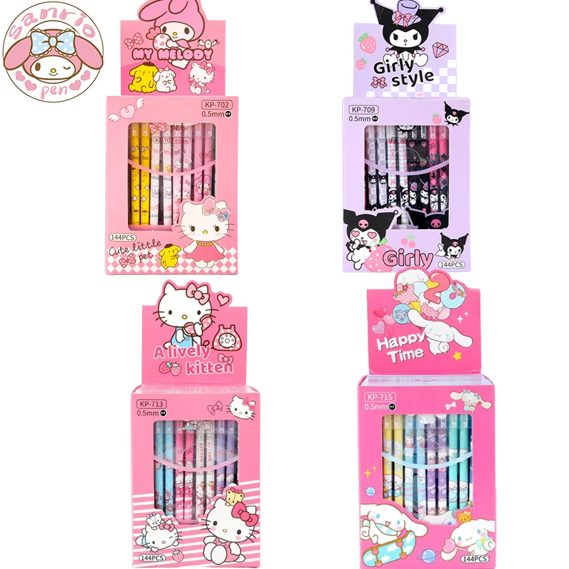 

Sanrio 12/144pcs Erasable Gel Pen Cartoon Melody Kuormi Hello Kitty Stationery Boxed Erasable Pens 0.38mm Black Student Gifts