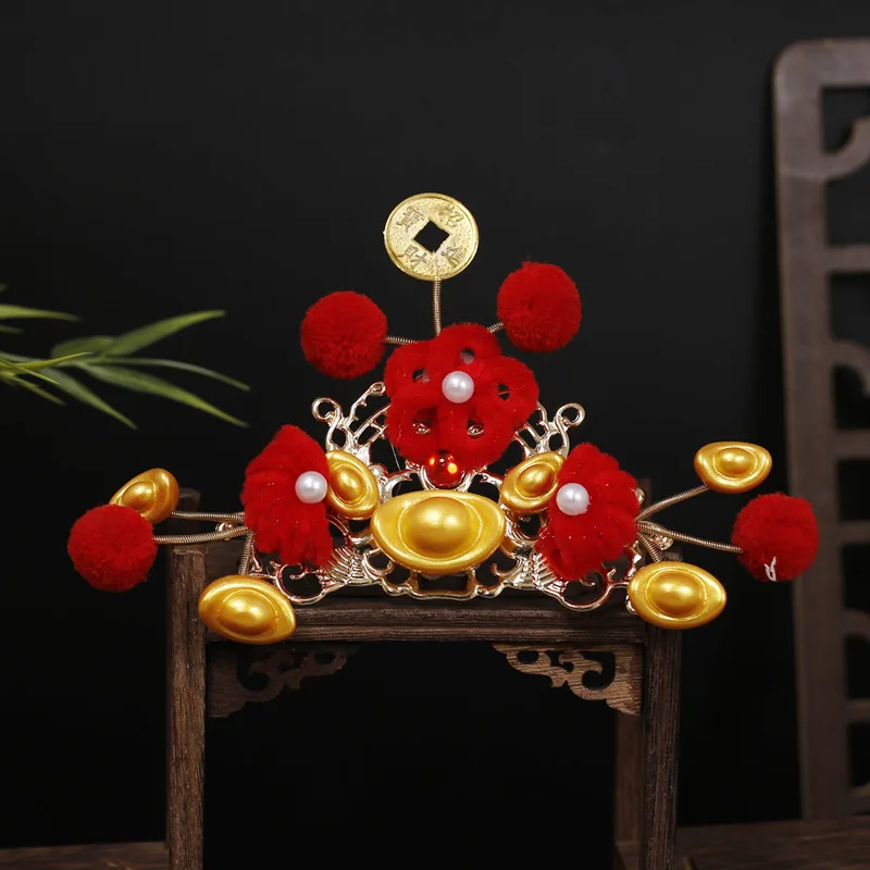 NiuShuya God of Wealth Корона для волос Аксессуары Древний стиль Yuanbao Шпилька Монета Чай