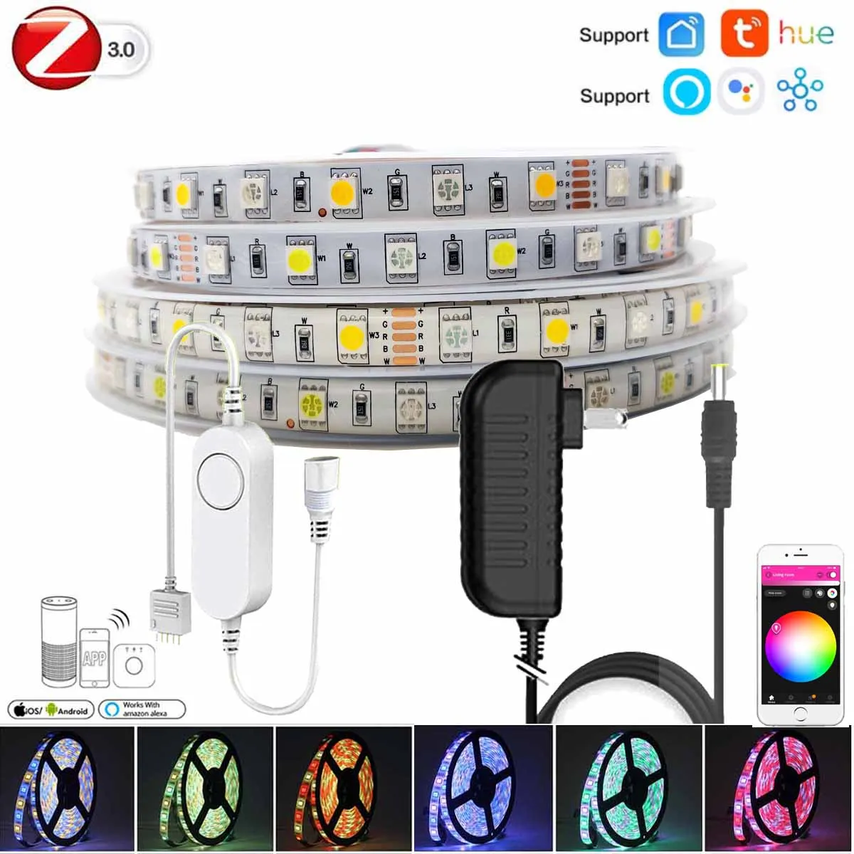 

Контроллер Zigbee3.0, 12 В постоянного тока, 1-10 м, 5050, RGBW, RGBWW, Светодиодная лента, Водонепроницаемая Светодиодная гибкая лента для TUYA, ECHO, Smartthings, H-U-E