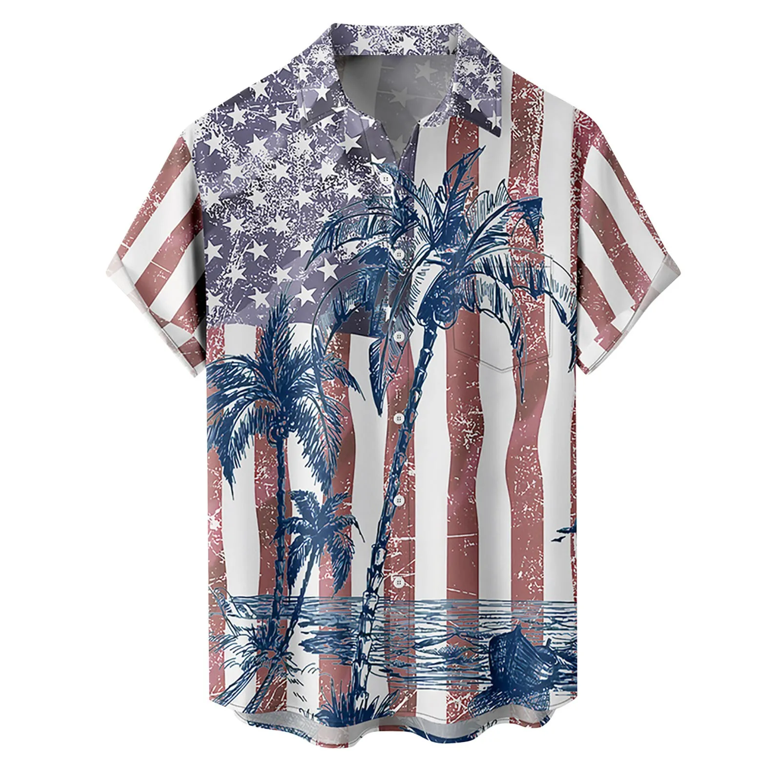 

Summer Shirts For Men 3d Usa Flag Print Tops Vintage Clothes Button Casual Fashion Shirt Men's Camisas Hawaiian Beach Shirt Tops