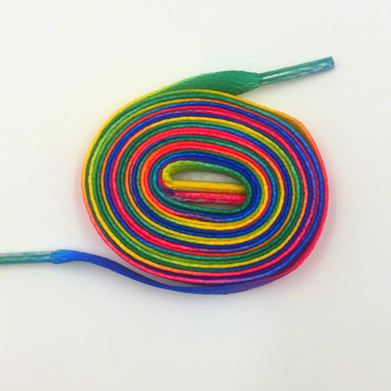 Coolstring Rainbow Strings Heat Transfer Colorful Printed Lacets 8MM Flatlaces 100 Pairs/lot Wholesale Cheap Pretty Boot Cords
