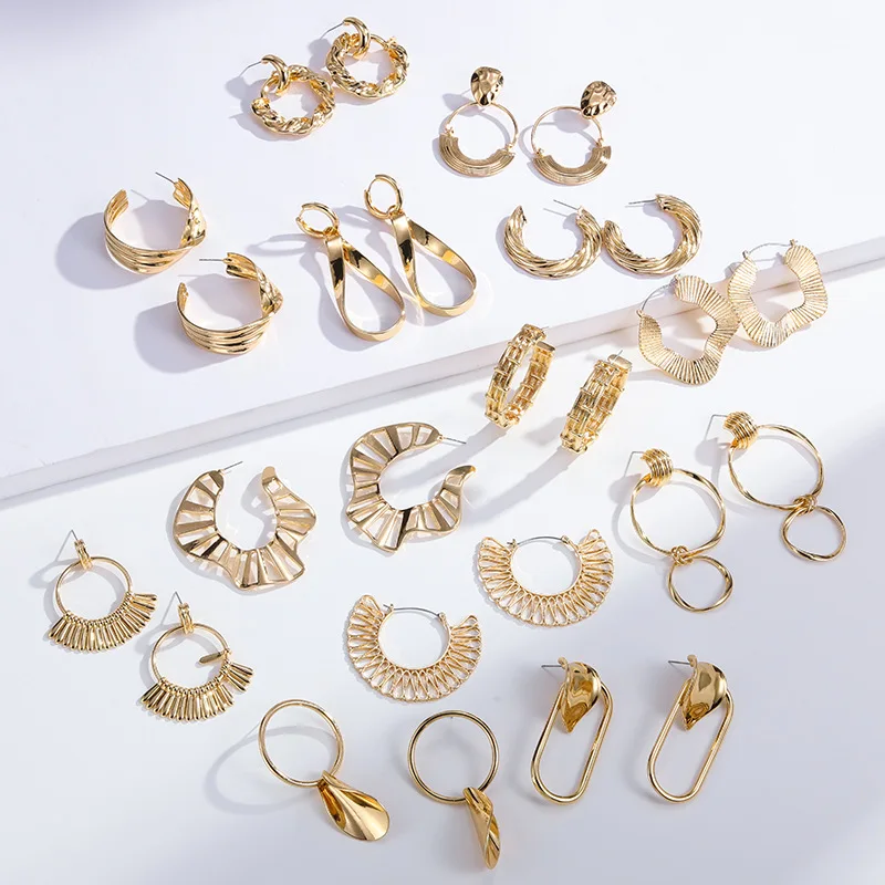 

Gold-plated Metal Earrings Stylish Geometric Hoops Earrings Hip Hop Punk Summer Jewelry Gift for Woman Girls