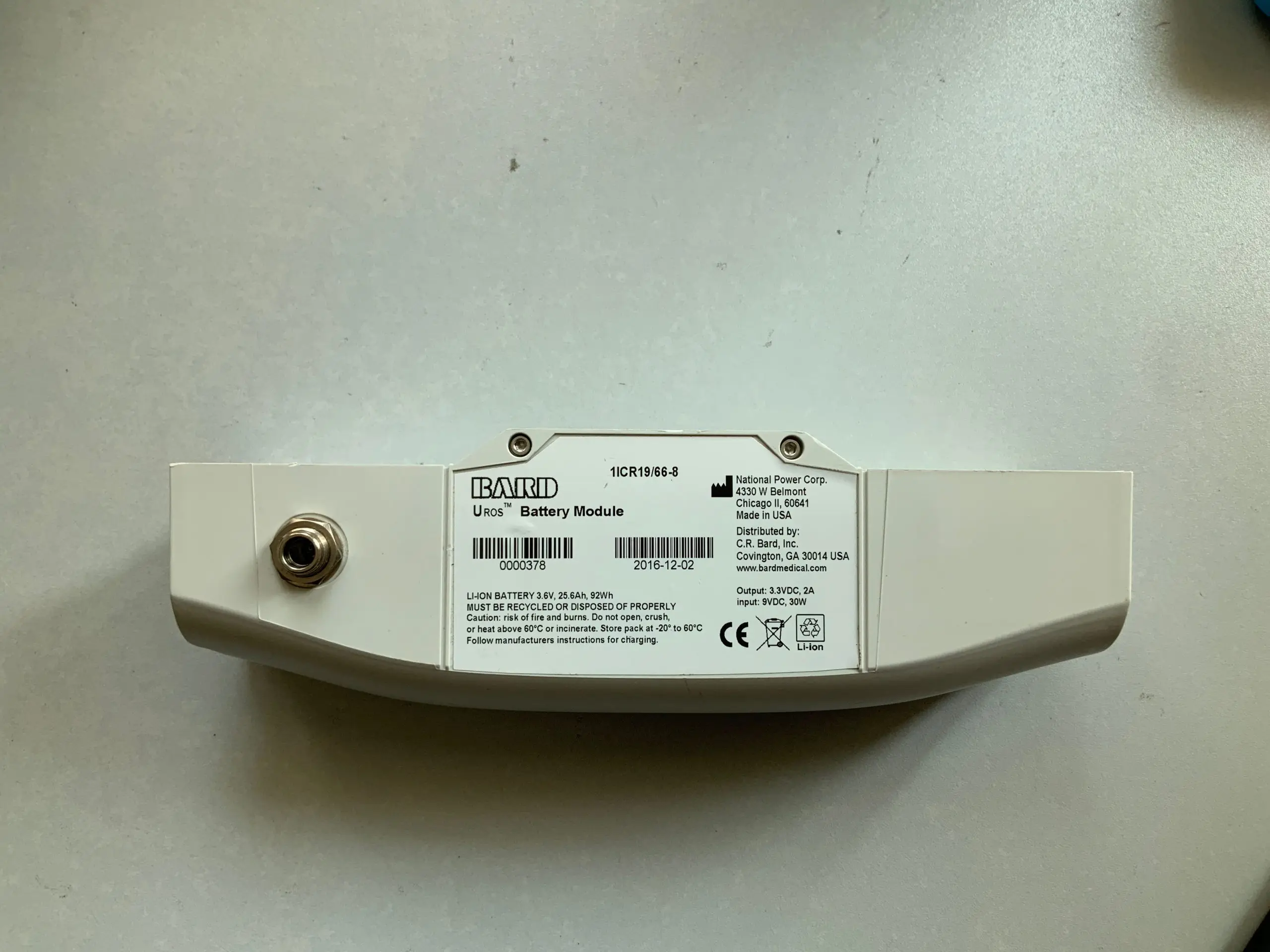 

UGB genuine Battery for BARD UROS urination detector 0000378 1ICR19/66-8output: 3.3VDC, 2AInput: 9VDC, 30W
