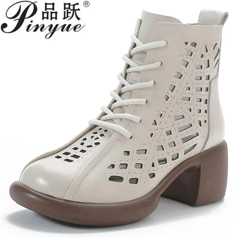 

5.5cm Retro Women Sandals Thick heel Gladiator Sandals For Women Summer Shoes Genuine leather High Heel Sandal boots 35 40