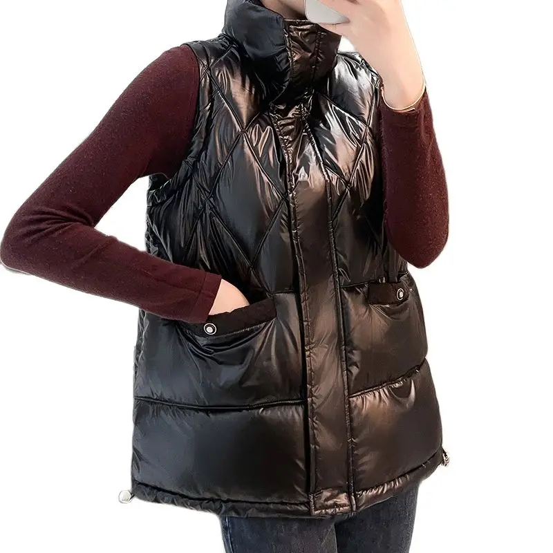 

Solid Short Vest for Women Cotton Padded Women Autumn Winter Sleeveless Jacket Zipper Stand Collar Casual Coats Female Waistcoat