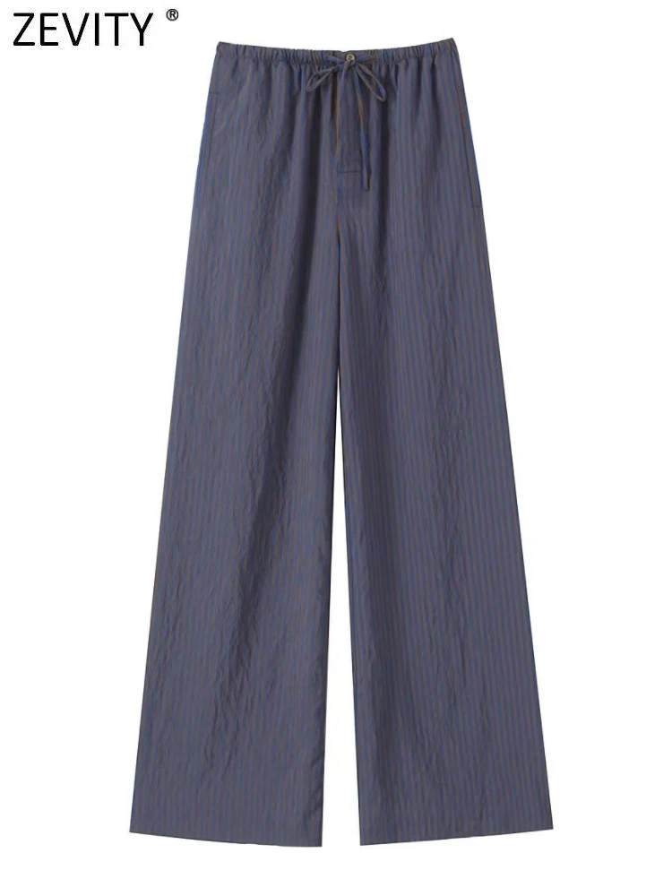 

ZEVITY 2023 женские модные полосатые повседневные Прямые брюки с боковым карманом женские длинные брюки на шнуровке с эластичным поясом Mujer P5286