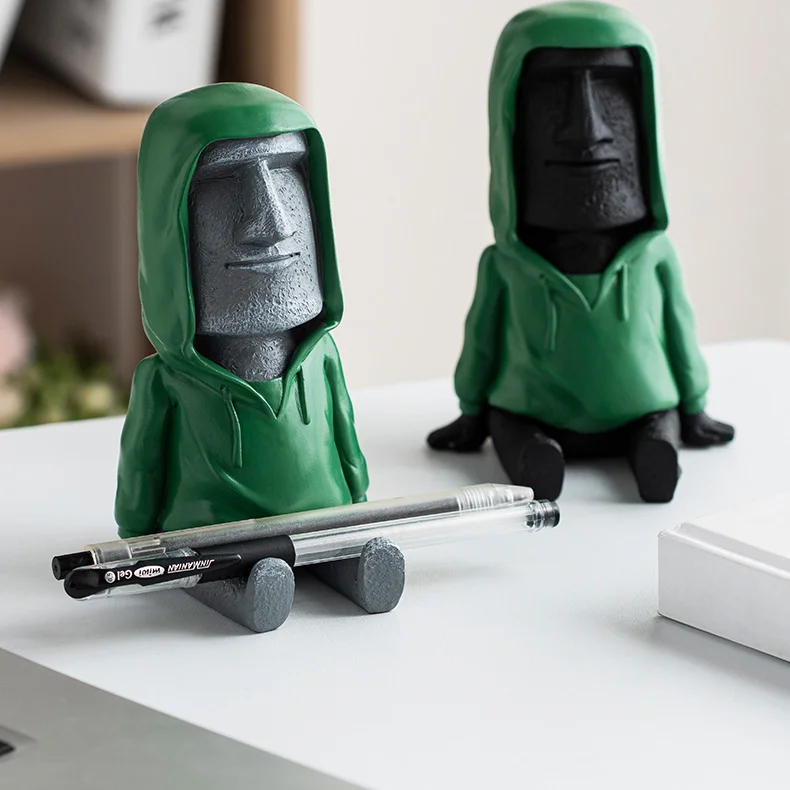 

Nordic Mobile Phone Holder Easter Island Moai Stone Ornaments Home Office Desk Desktop Art Decor Pendulum Stand Home Decoration