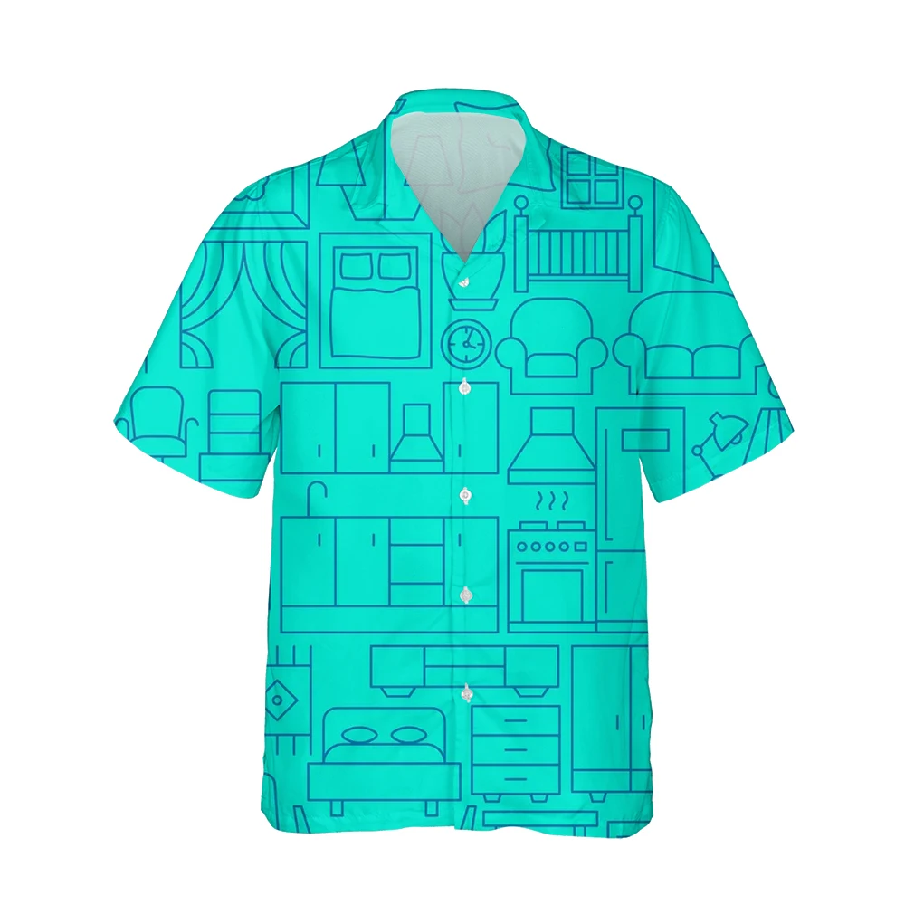Jumeast New 3d Harajuku Creative Furniture Printed Hawaiian Shirt Men Short Sleeve Casual Shirts Mens Fashion Loose Streetwear