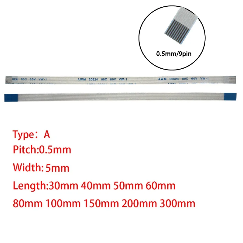 

Гибкий плоский Удлинительный кабель 9Pin FPC FFC, шаг 0,5 мм, одинаковая сторона типа A, 5 мм, ширина 60 мм, 100 мм, 150 мм, 200 мм, длина 300 мм