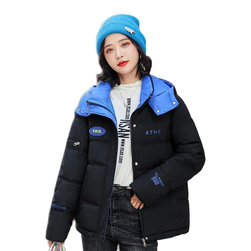 Bright Leather Jacket Women Winter 2022 New Tthick Korean Fashion Hooded Big Ppockets Sshort Loose Bread Jacket Women