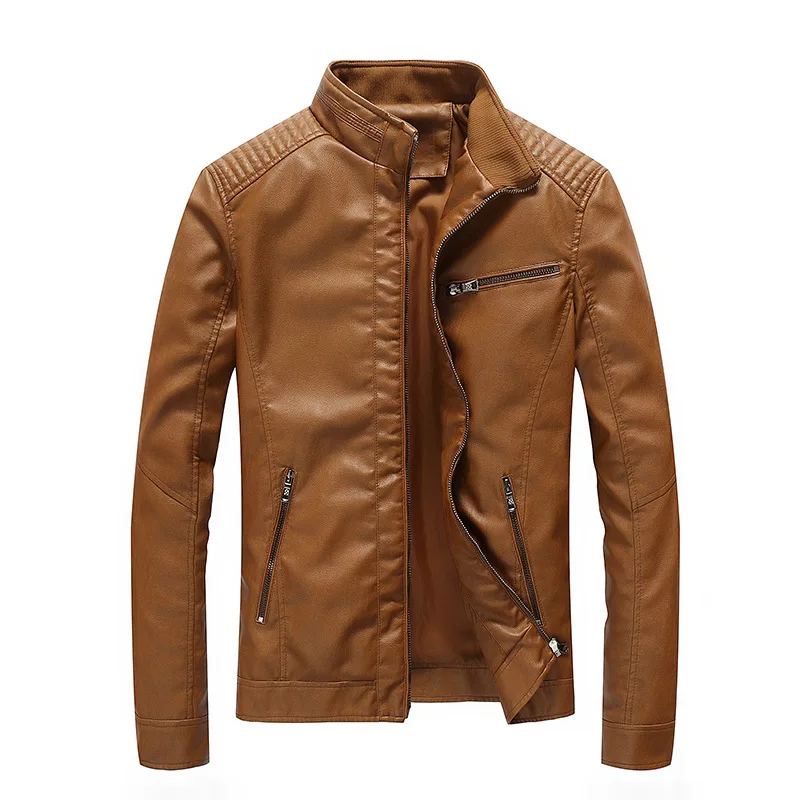 PU Leather Jacket Men Jacket Washed Thin Motorcycle Leather Jacket Mens Spring and Autumn New Wholesale