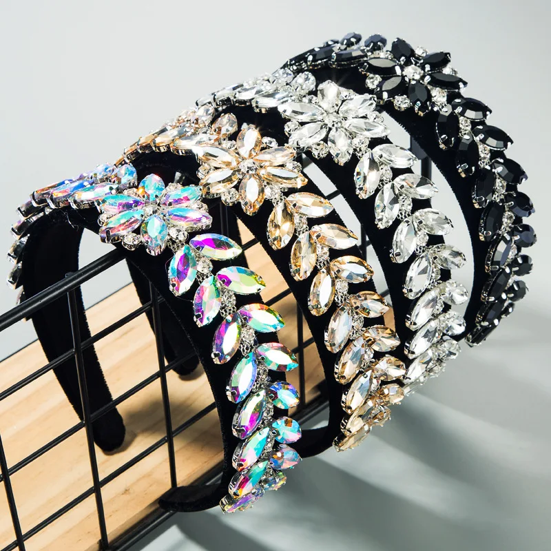 

European and American fashion leaves, flowers, velvet, wide brim, rhinestone, superflash hair accessories
