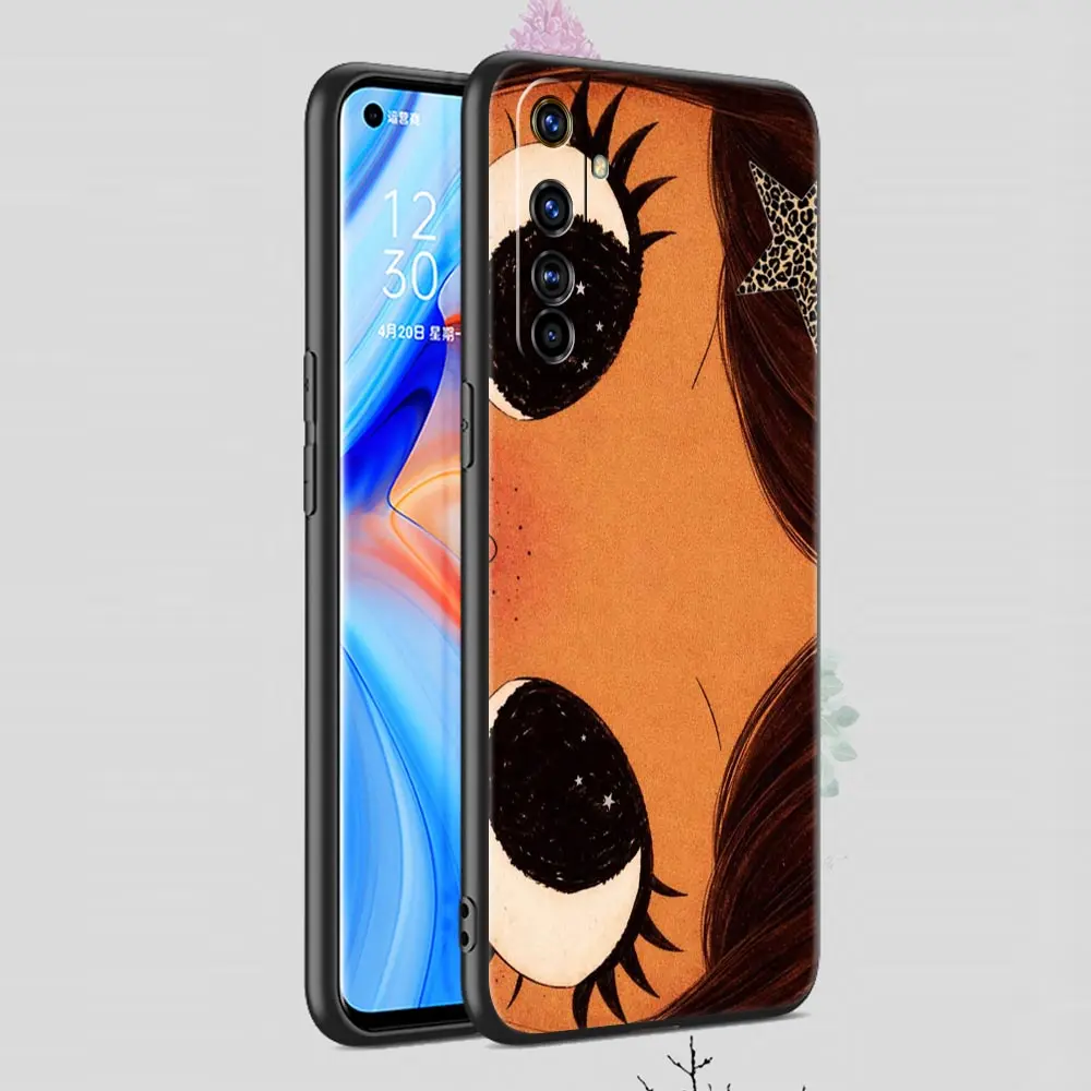 Мягкий чехол из ТПУ для Realme C67 C63 C55 C53 C25 C21 10 11 12 13 GT 2 3 5 Pro Plus 5G, противоударный чехол для телефона, милый черный чехол с большими глазами (art.: 3920d970ea9de) - 3920d970ea9de