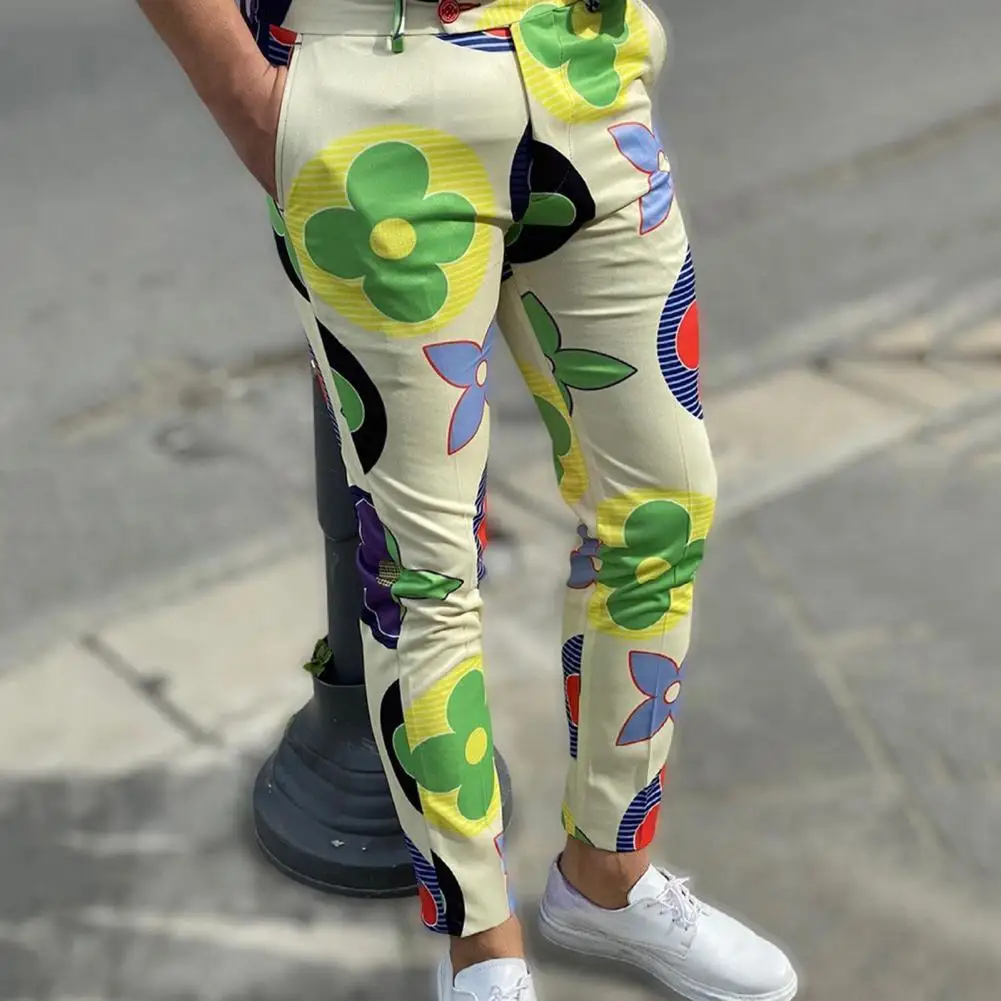 

Мягкие отличные деловые мужские костюмные брюки с принтом, Красочные мужские костюмные брюки, облегающая Клубная одежда
