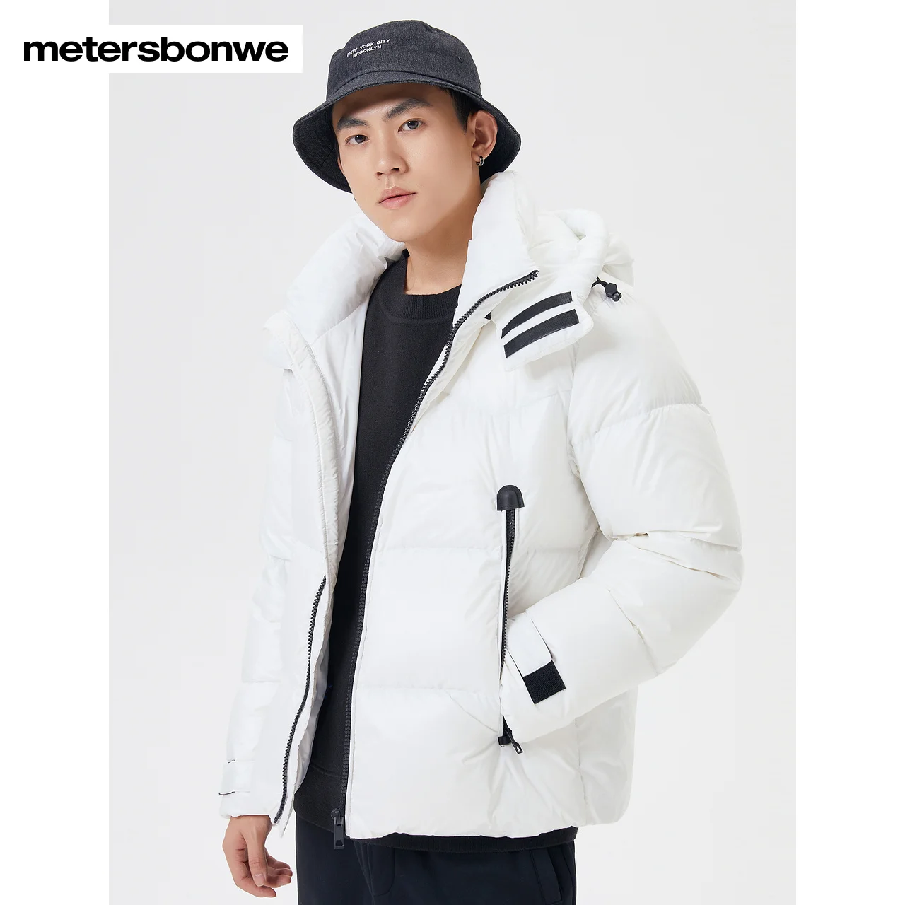 Metersbonwe Solid Color Keep Warm Short Down Wear For Men Loose 80%Gray Duck Down Warm Wear Hooded High Quality Winter Down Coat
