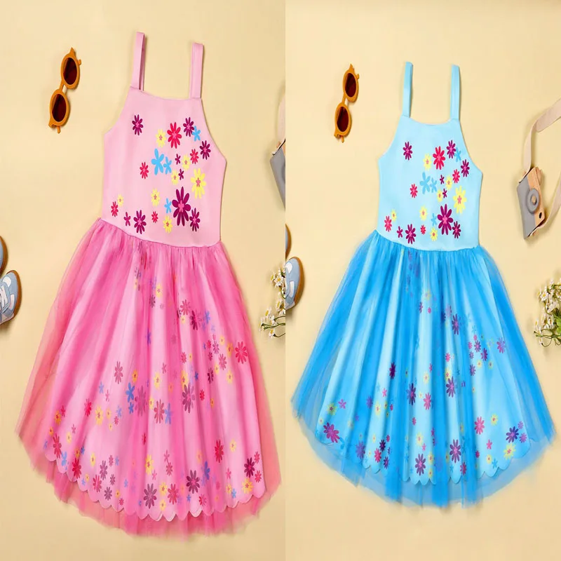 Летние платья принцессы, элегантный Детский костюм для девочек, праздвечерние чные платья для малышей, детское розовое/синее платье на день...